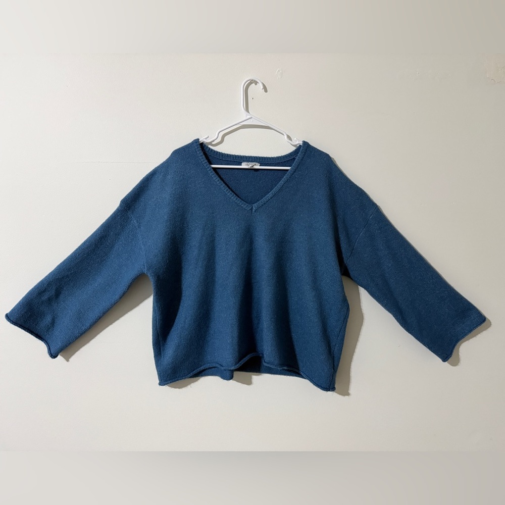 White Birch Soft Blue Knit Cropped Sweater